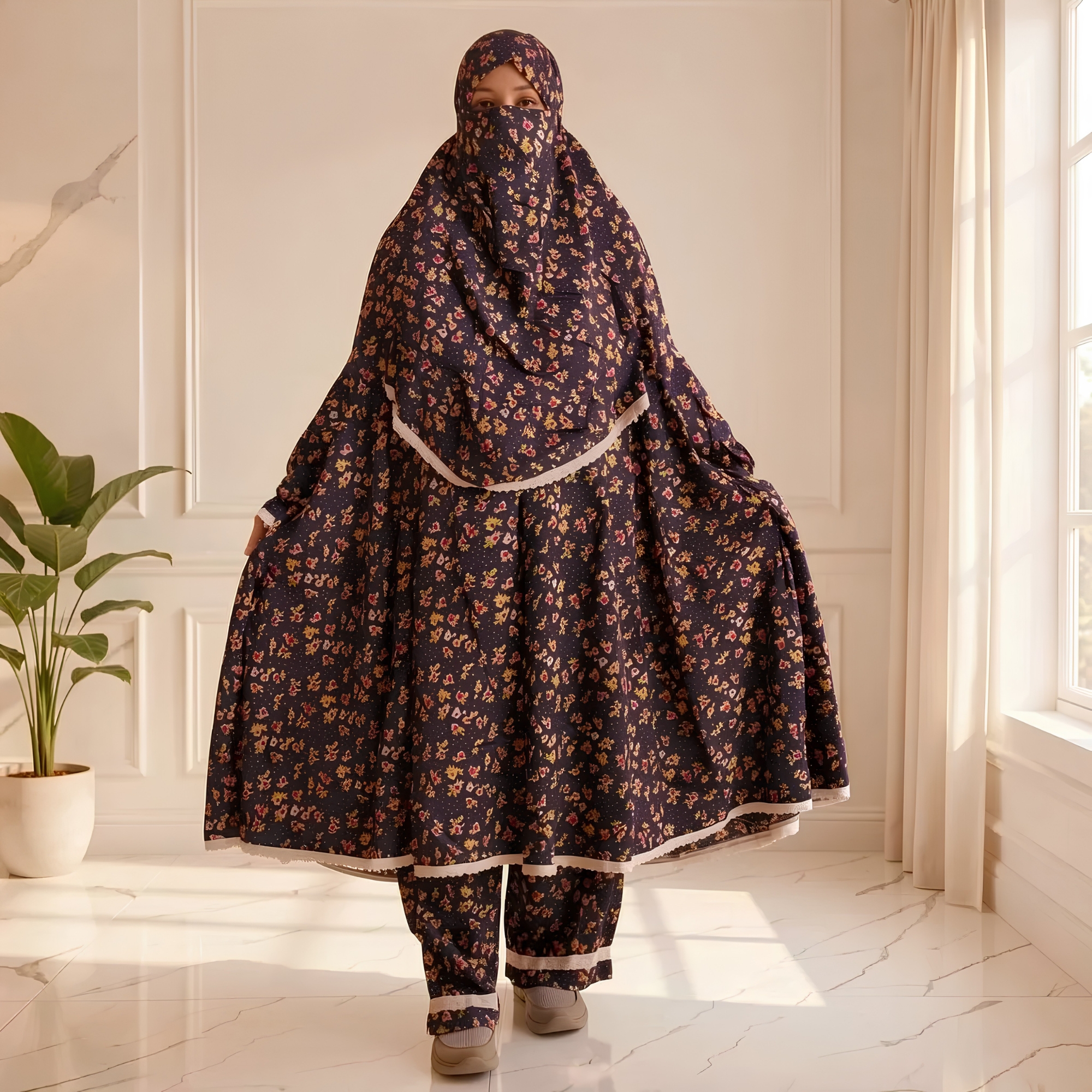 Woman Lilen Fabric Khimar Set WLF1267